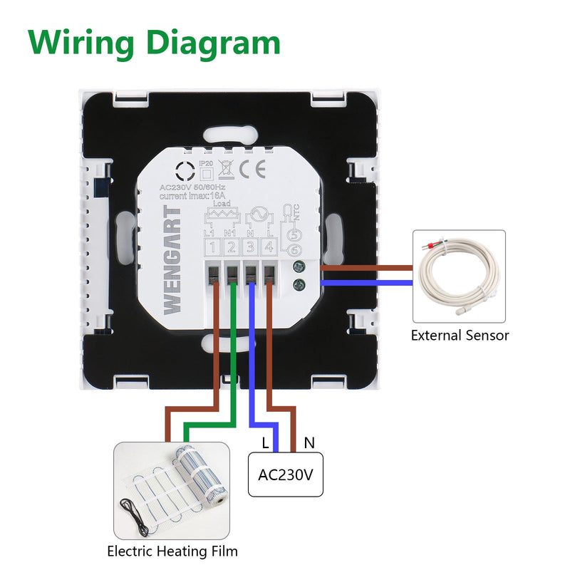 Heschen Home Thermostat Programmable WG603W,AC90-240V Max3A TFloor Heating