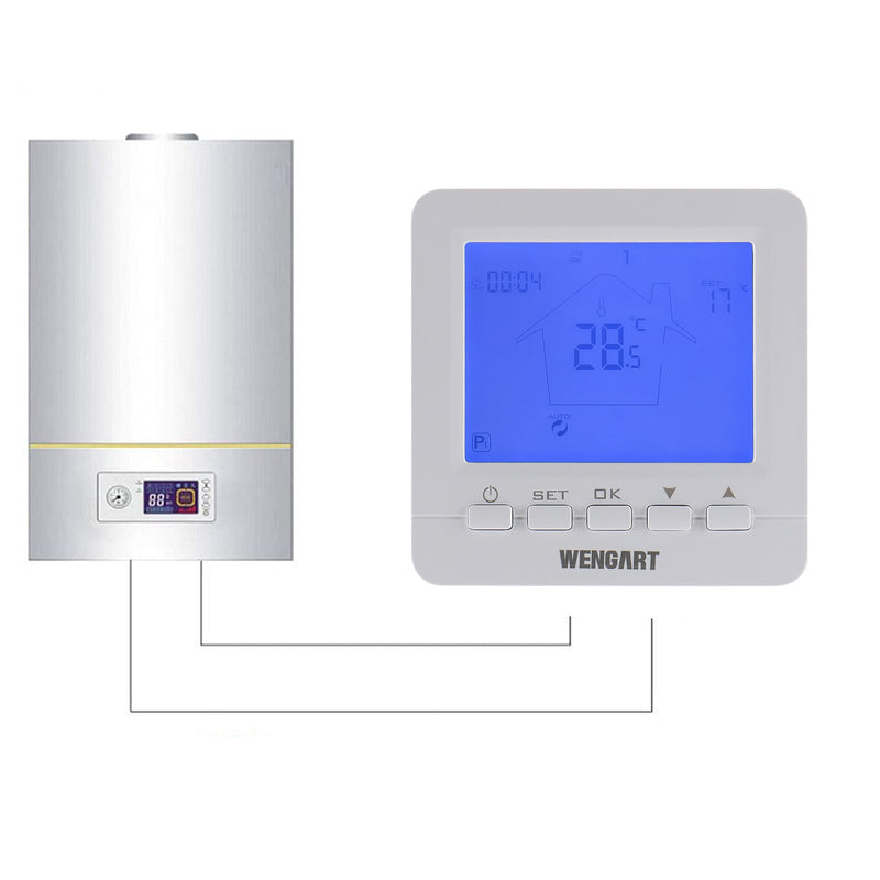 Heschen Gas Thermostat WG02B05BW,Digital LCD Display,Programmable,Battery Powered,COM-NO-NC Wire Connector
