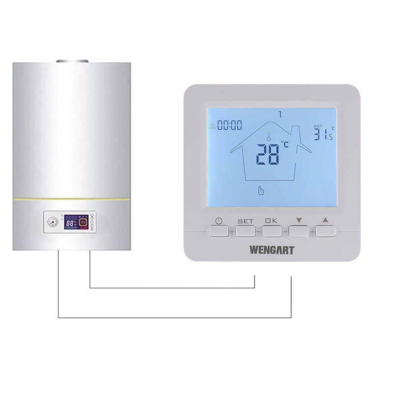 Heschen Gas Thermostat WG02B05BW,Digital LCD Display,Programmable,Battery Powered,COM-NO-NC Wire Connector