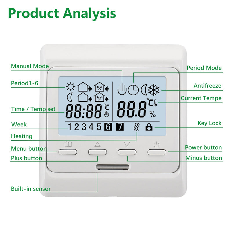 Heschen Thermostat WG806, 3A Water Heating,Weekly Programming