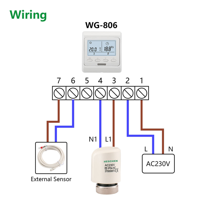 Heschen Electric Thermal Actuator WG37, 2 Wire Normaly Closed AC230V M30x1.5 for Underfloor Heating Manifolds