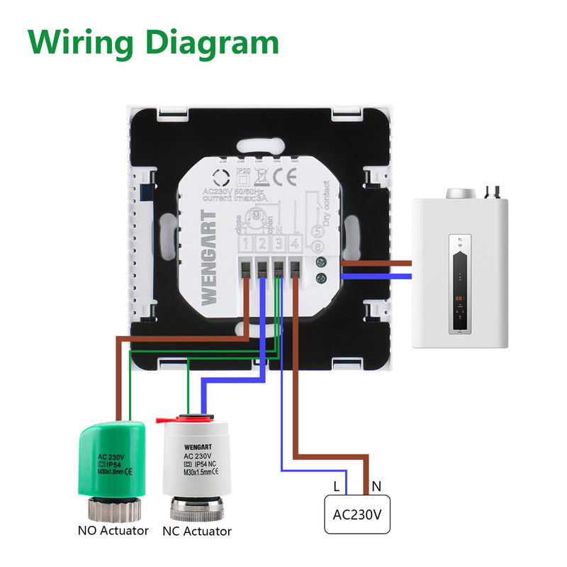 Heschen Home Thermostat Programmable WG603W,AC90-240V Max3A TFloor Heating