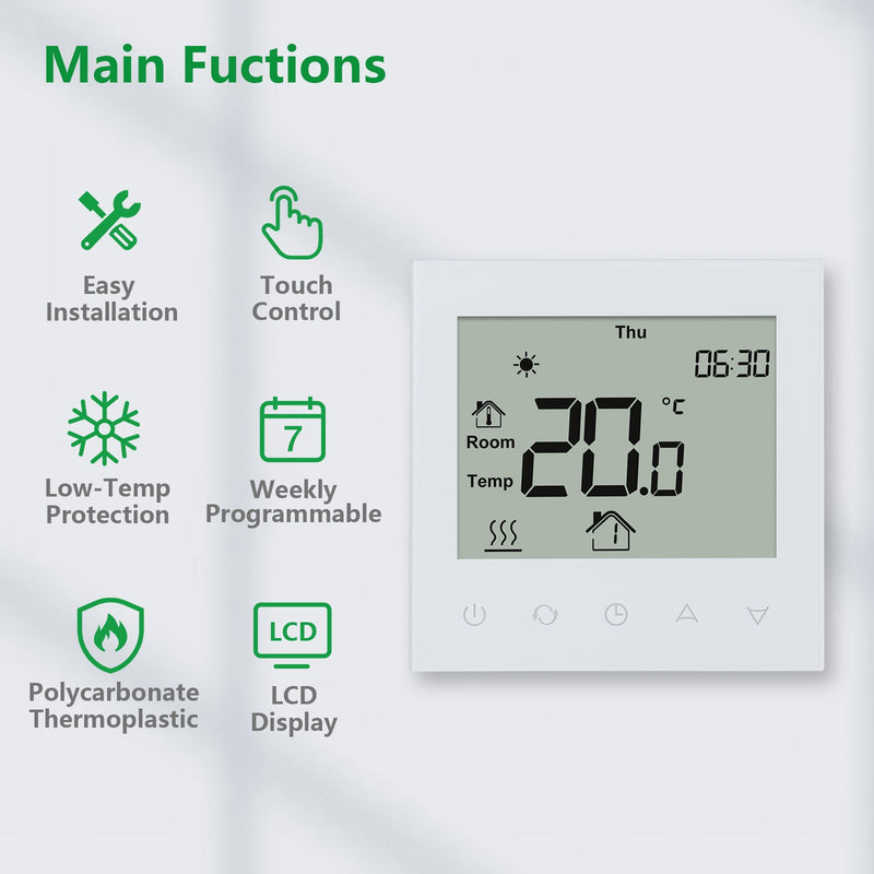 Heschen Thermostat WG505W,3A Water Heating,Potential-free linkage boiler