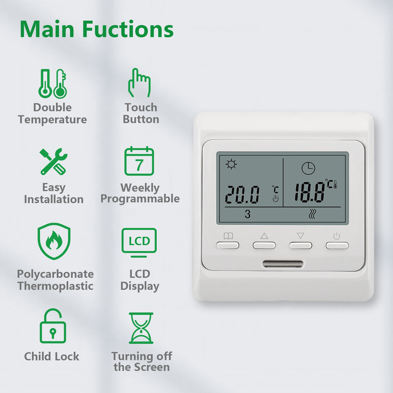 Heschen Thermostat WG806, 3A Water Heating,Weekly Programming