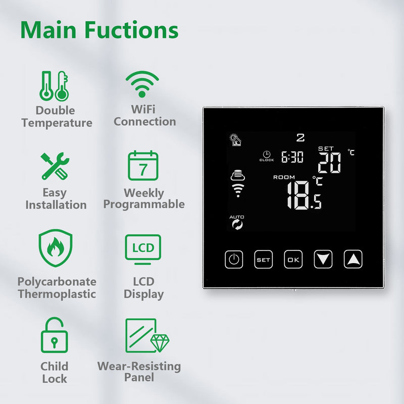 Heschen Thermostat Programmable WG603B,3A Floor Heating Black