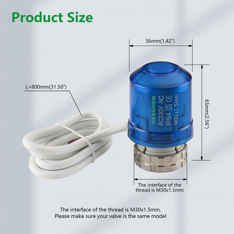 Heschen Thermal Actuator WG02,100Pack AC230V Valve on and off status with 360 degree LED Indication Normaly Closed for Underfloor Heating Blue
