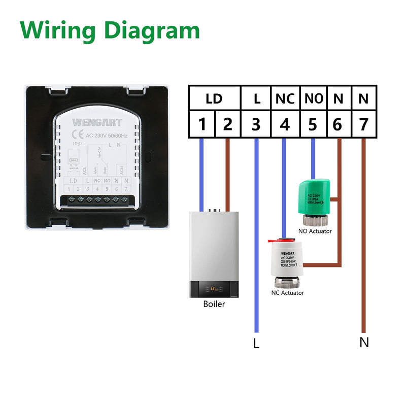 Heschen Thermostat WG505B, 3A With Passive Linkage Water Heating,Black