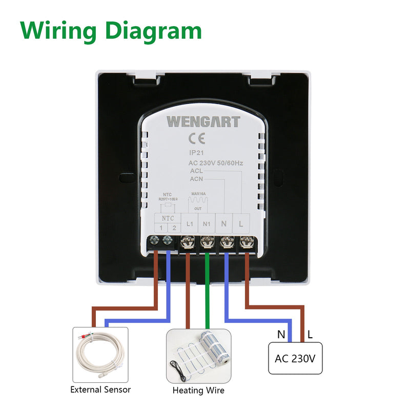 Heschen Thermostat WG505W,3A Water Heating,Potential-free linkage boiler