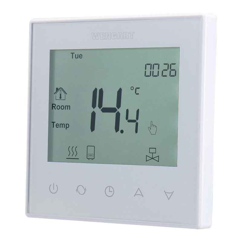 Heschen Room Thermostat WG505, LCD Digital Display, Touch Buttons, Weekly Programming,16A,Suitable for Electric Heating Equipment, with 3m external probe,White
