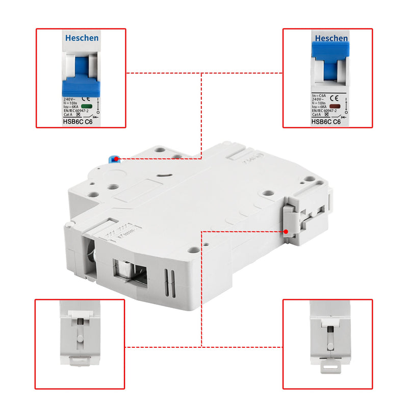 Heschen Miniature Circuit Breaker HSB6C, 6Amp Current, 1 Pole, Type C, 6kA Breaking Capacity, DIN Rail Mounting