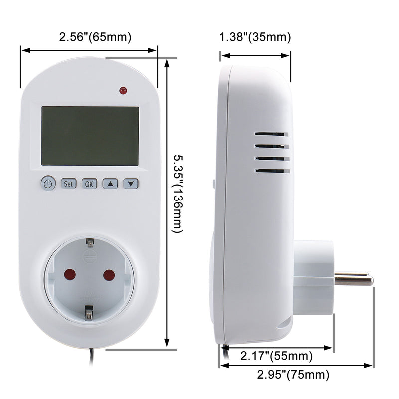 Heschen Plug in Thermostat WG02TPR,7 day programmable,LCD Digital Display,Heating & Cooling Outlet,3600W,external sensor