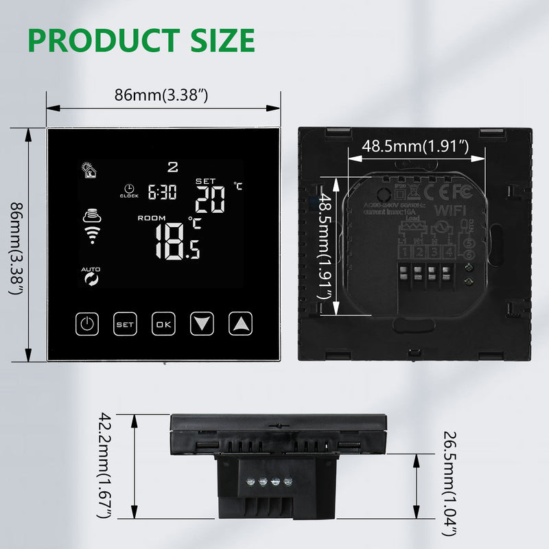Heschen Thermostat Programmable WG603B,3A Floor Heating Black