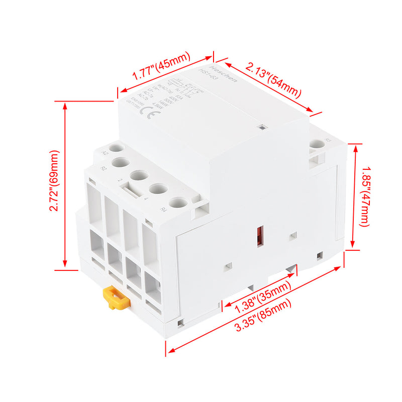 Heschen Household AC Contactor HS1-63 Ie 63A 4 Pole 2NO 2NC Open 220V Coil Voltage 35 mm DIN Rail Mount