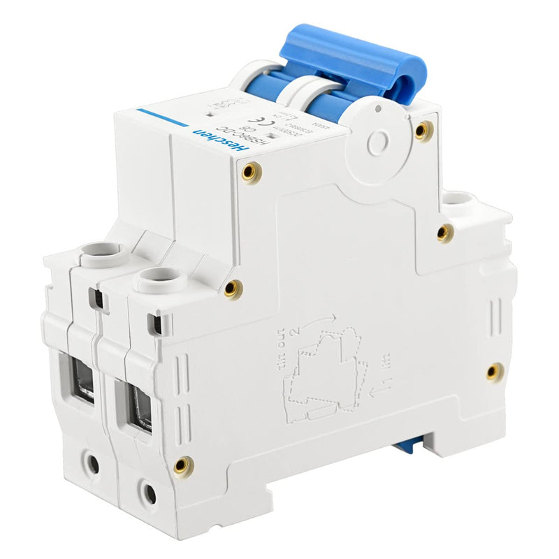 Heschen DC Miniature Circuit Breaker, HSB6C-DC, 2 Poles, DC500V C6A/10A/16A/20A/25A/32A/40A/50A/63A, Photovoltaic Circuit Breaker, for Solar PV System Solar Panels Grid System, 35mm DIN Rail Mounting