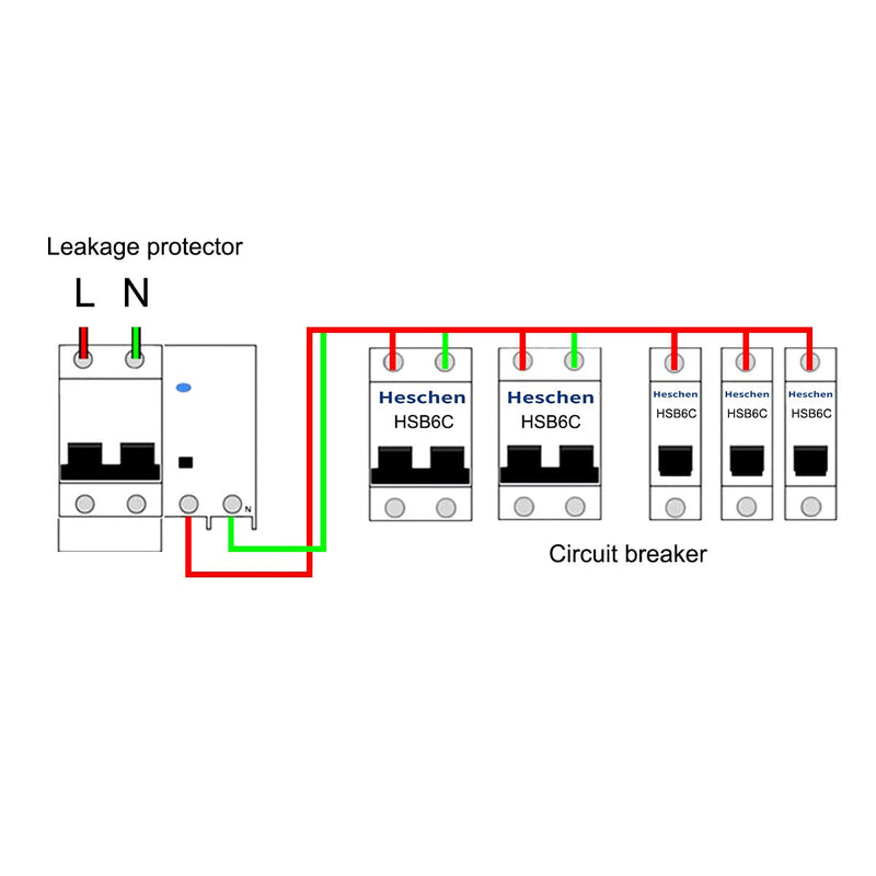 Heschen DC Miniature Circuit Breaker, HSB6C-DC, 2 Poles, DC500V C6A/10A/16A/20A/25A/32A/40A/50A/63A, Photovoltaic Circuit Breaker, for Solar PV System Solar Panels Grid System, 35mm DIN Rail Mounting