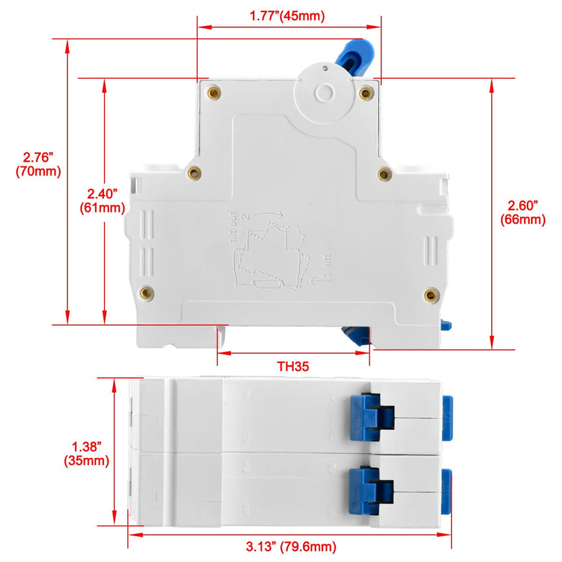 Heschen DC Miniature Circuit Breaker, HSB6C-DC, 2 Poles, DC500V C6A/10A/16A/20A/25A/32A/40A/50A/63A, Photovoltaic Circuit Breaker, for Solar PV System Solar Panels Grid System, 35mm DIN Rail Mounting