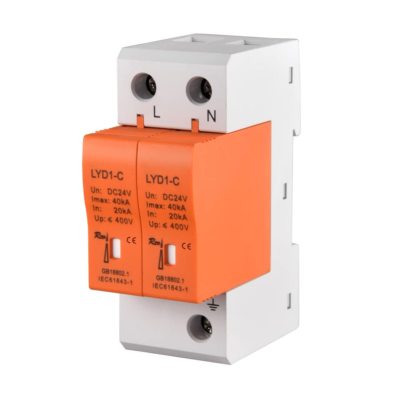 Heschen DC Surge Protective Device, LYD1-C, 2P DC24V 20KA, Fire-Proof, Low-Voltage Arrester, 35mm DIN Rail Mounting
