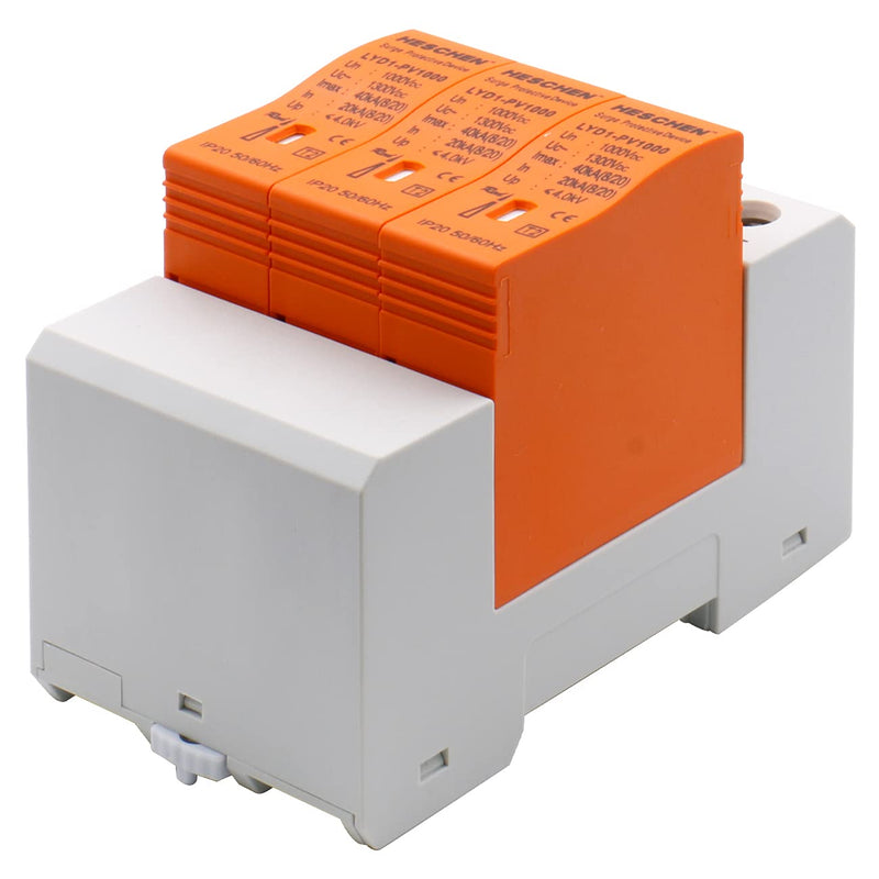 Heschen Surge Protective Device for PV, LYD1-PV1000, 3P 1000VDC 20KA, Fire-Proof, 35mm DIN Rail Mounting