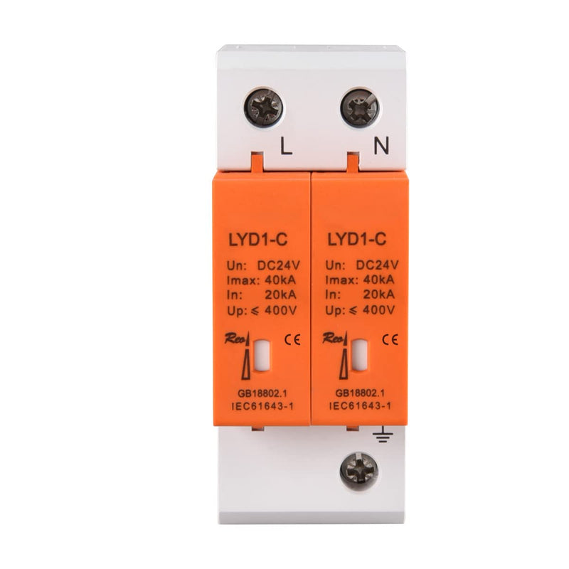 Heschen DC Surge Protective Device, LYD1-C, 2P DC24V 20KA, Fire-Proof, Low-Voltage Arrester, 35mm DIN Rail Mounting