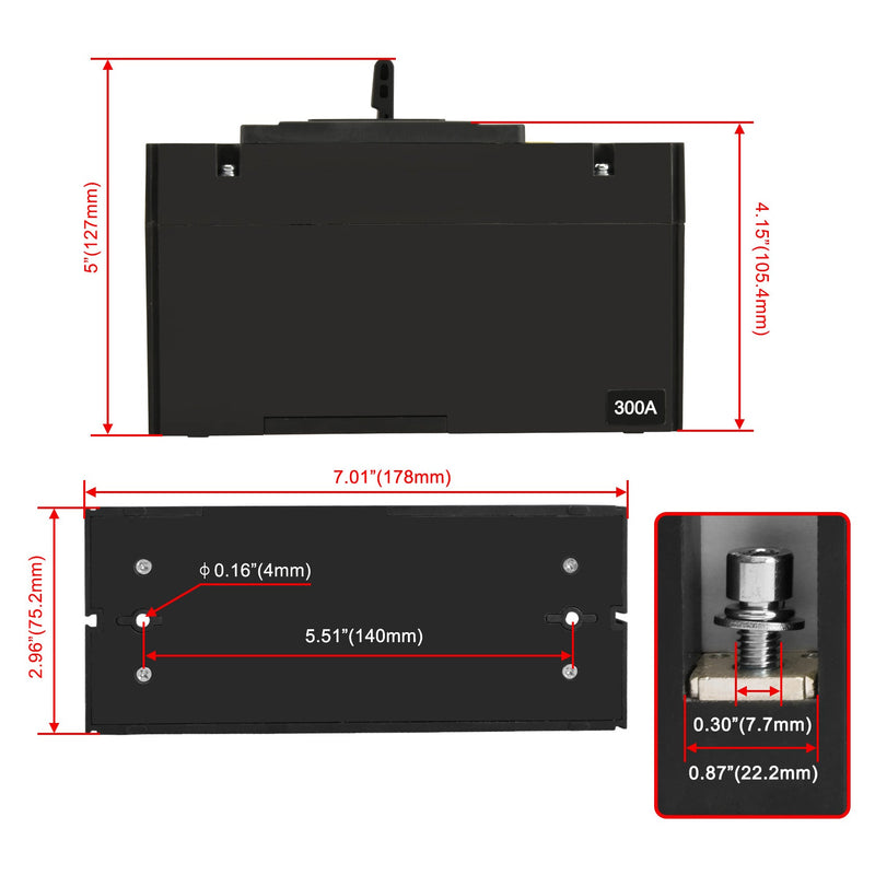 Heschen DC Molded Case Circuit Breaker MCCB, HSM3DC-320, 2 Poles, DC1000V 280A/300A/315A/320A, Photovoltaic Circuit Breaker, for Solar PV System Solar Panels Grid System