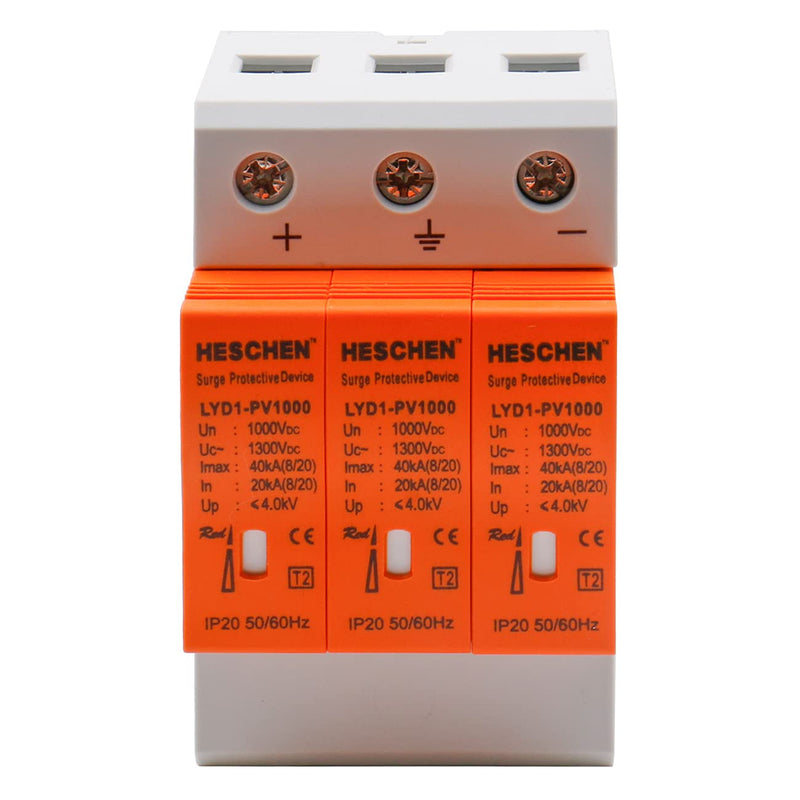 Heschen Surge Protective Device for PV, LYD1-PV1000, 3P 1000VDC 20KA, Fire-Proof, 35mm DIN Rail Mounting