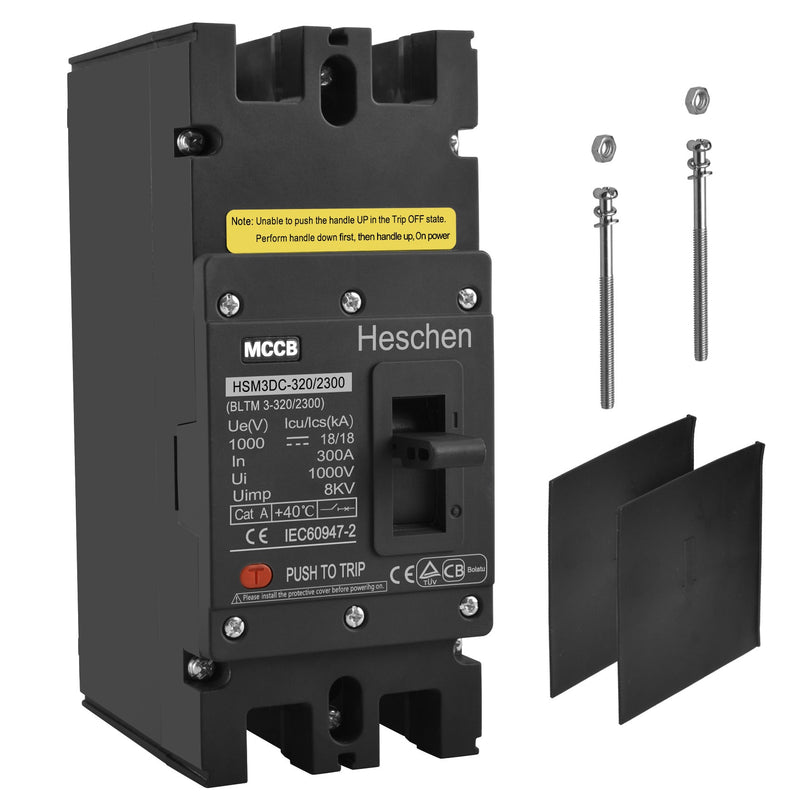 Heschen DC Molded Case Circuit Breaker MCCB, HSM3DC-320, 2 Poles, DC1000V 280A/300A/315A/320A, Photovoltaic Circuit Breaker, for Solar PV System Solar Panels Grid System