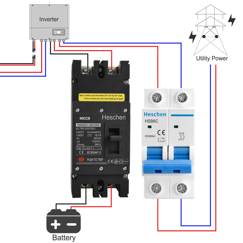 Heschen DC Molded Case Circuit Breaker MCCB, HSM3DC-320, 2 Poles, DC1000V 280A/300A/315A/320A, Photovoltaic Circuit Breaker, for Solar PV System Solar Panels Grid System