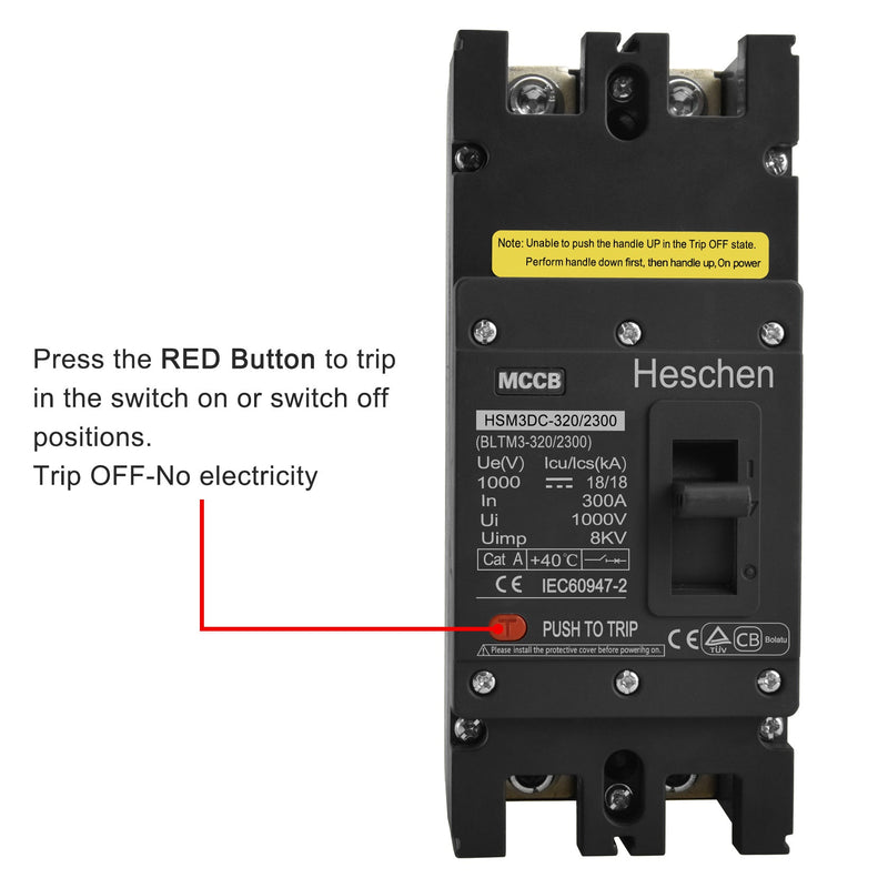 Heschen DC Molded Case Circuit Breaker MCCB, HSM3DC-320, 2 Poles, DC1000V 280A/300A/315A/320A, Photovoltaic Circuit Breaker, for Solar PV System Solar Panels Grid System