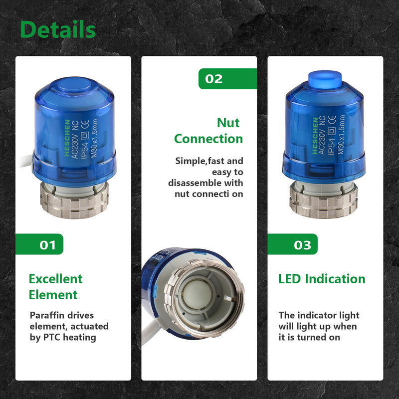 Heschen Thermal Actuator WG02,100Pack AC230V Valve on and off status with 360 degree LED Indication Normaly Closed for Underfloor Heating Blue