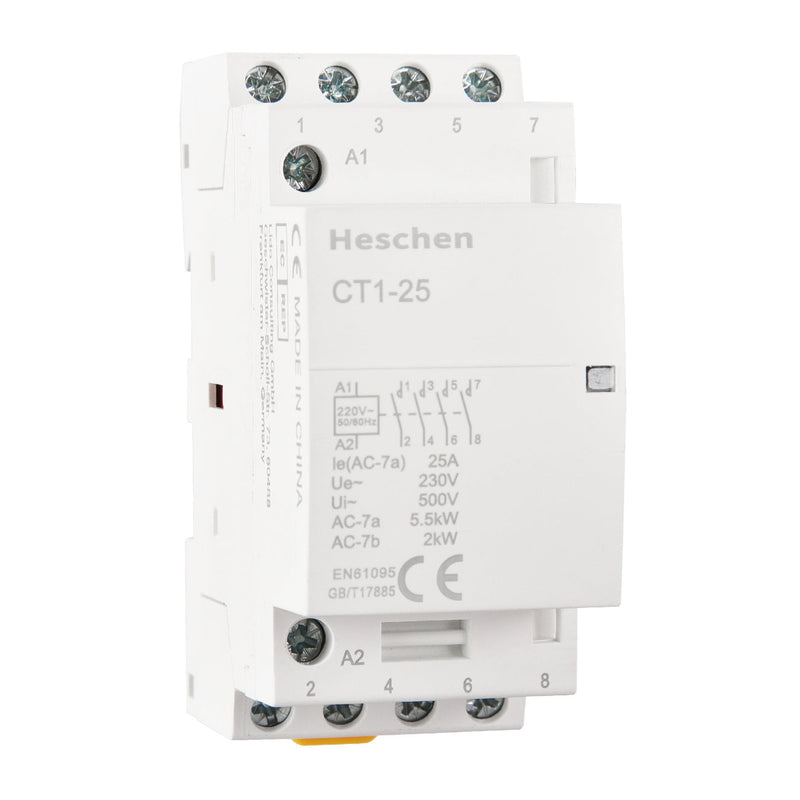 Household AC Contactor CT1-25 4 Pole Four Normally Open 220V/240V Coil Voltage 35 mm DIN Rail Mount