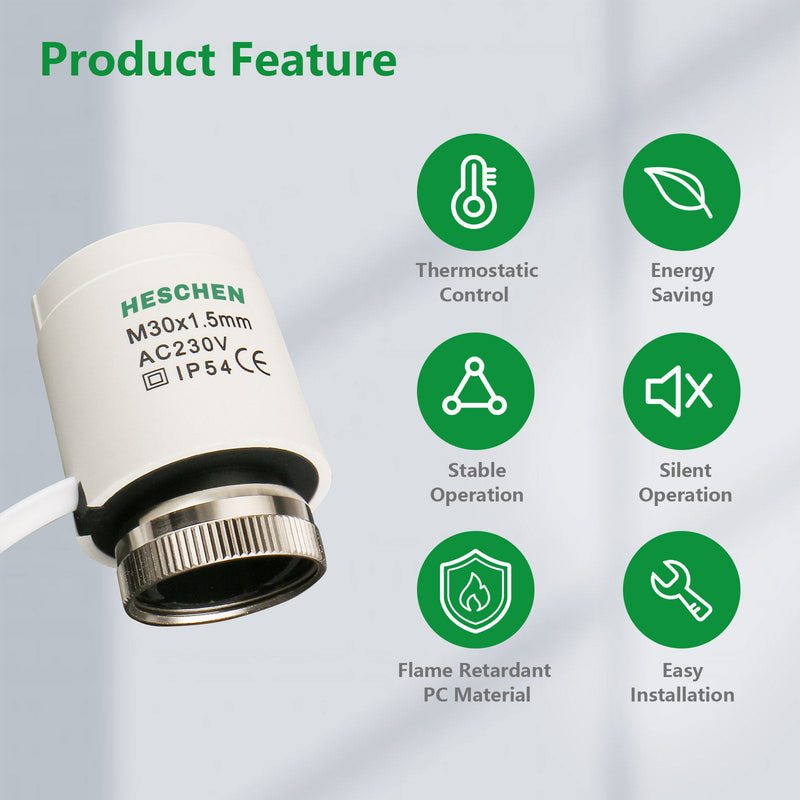 Heschen Thermal Actuator WG2209, 100Pack AC230V for Floor Heating System with Room Temperature Control Normally Open