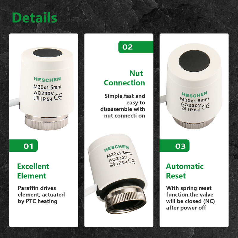Heschen Thermal Actuator WG2209, 100Pack AC230V for Floor Heating System with Room Temperature Control Normally Open