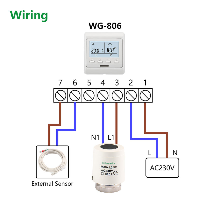 Heschen Thermal Actuator WG2209, 100Pack AC230V for Floor Heating System with Room Temperature Control Normally Open