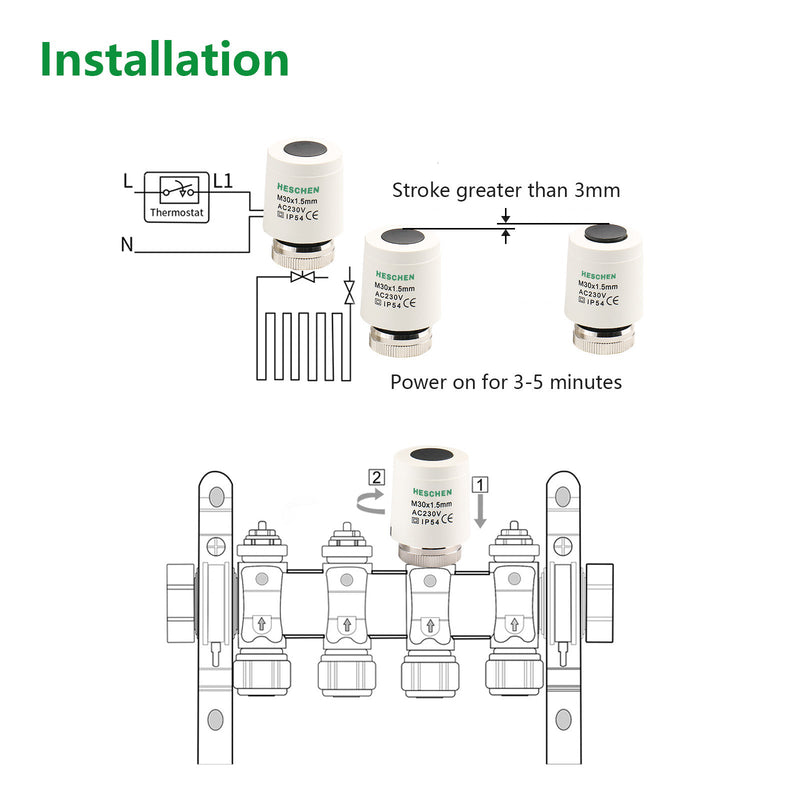 Heschen Thermal Actuator WG2209, 100Pack AC230V for Floor Heating System with Room Temperature Control Normally Open