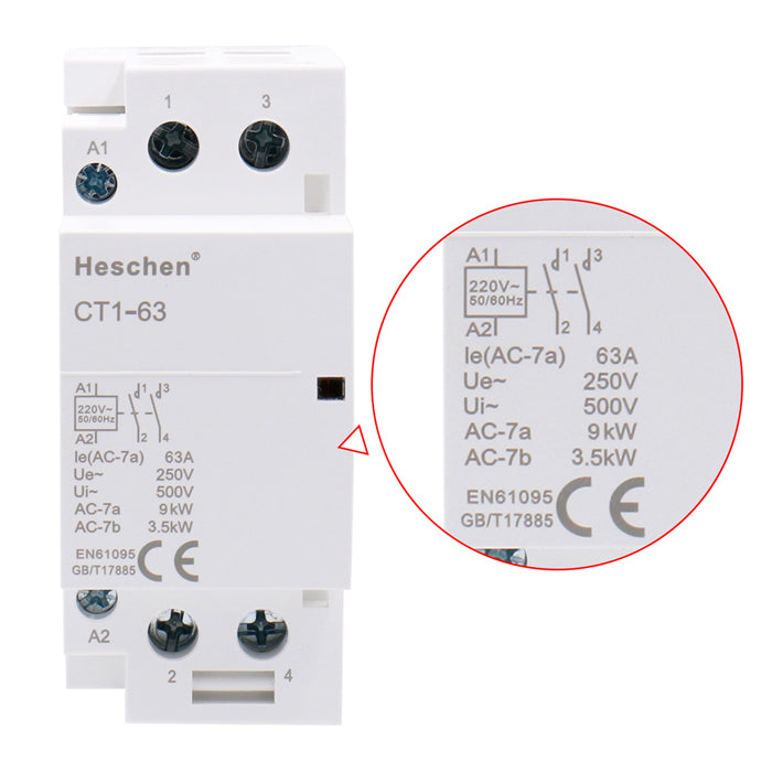 Contactor de CA doméstico CT1-63 63A 2 polos NO