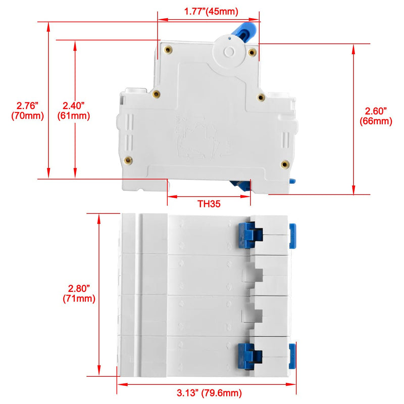 Heschen DC Miniature Circuit Breaker, HSB6C-DC, 4 Poles, DC1000V 6A/10A/16A/20A/25A/32A/40A/50A/63A/80A/100A/125A, Photovoltaic Circuit Breaker, for Solar PV System Solar Panels Grid System, 35mm DIN Rail Mounting