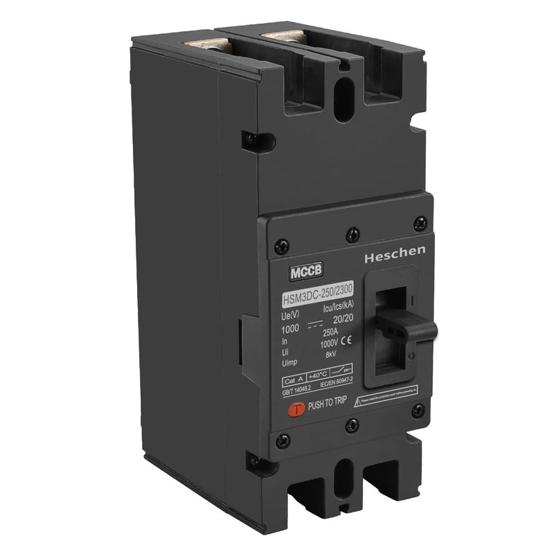 Heschen DC Molded Case Circuit Breaker MCCB, HSM3DC-250, 2 Poles, DC1000V 125A/140A/160A/180A/200A/225A/250A, Photovoltaic Circuit Breaker, for Solar PV System Solar Panels Grid System