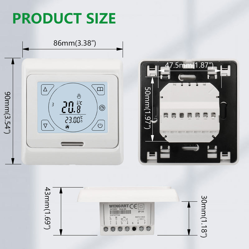 Heschen Programmable Thermostat WG809, 100Pack 3A, Touch Button, LCD display, Suitable for Water Heating System,White