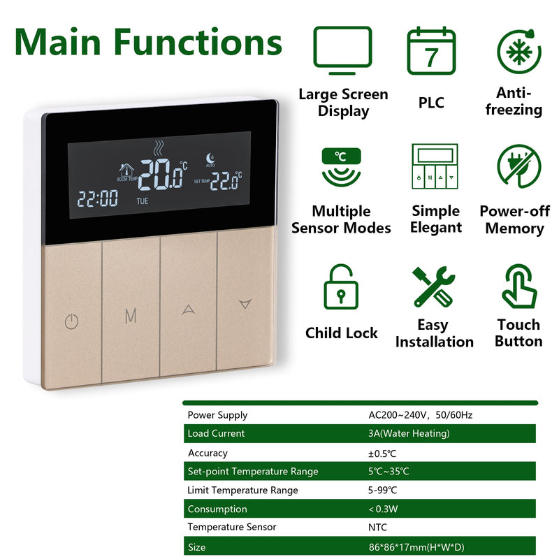 Heschen Digital Thermostat WG351,AC230V Touch Button,3A