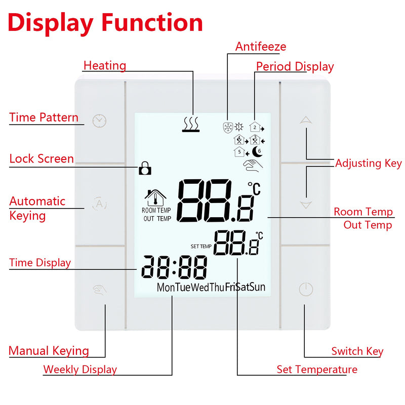 Heschen Room Thermostat WG352,AC230V Glass Touch Screen,3A