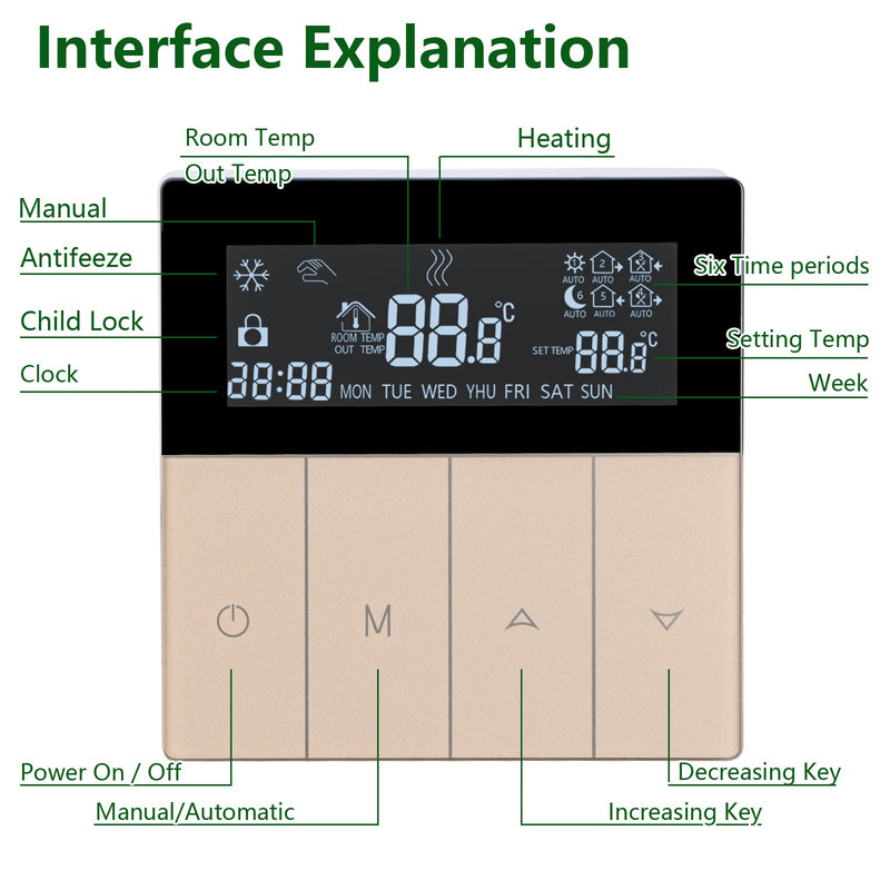 Heschen Digital Thermostat WG351,AC230V Touch Button,3A