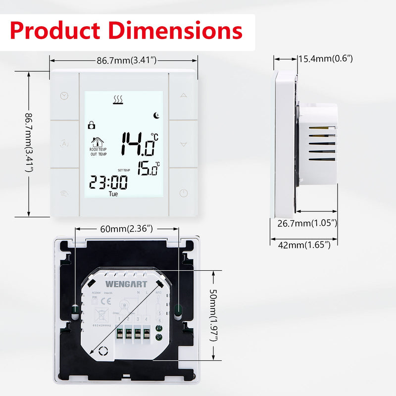 Heschen Room Thermostat WG352,AC230V Glass Touch Screen,3A