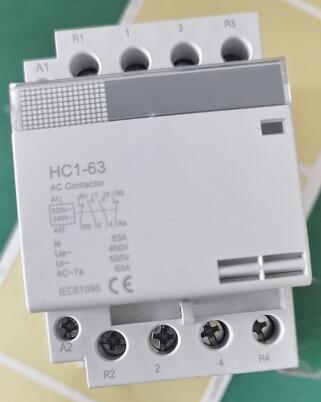 Heschen Household AC Contactor HS1-63 Ie 63A 4 Pole 2NO 2NC Open 220V Coil Voltage 35 mm DIN Rail Mount