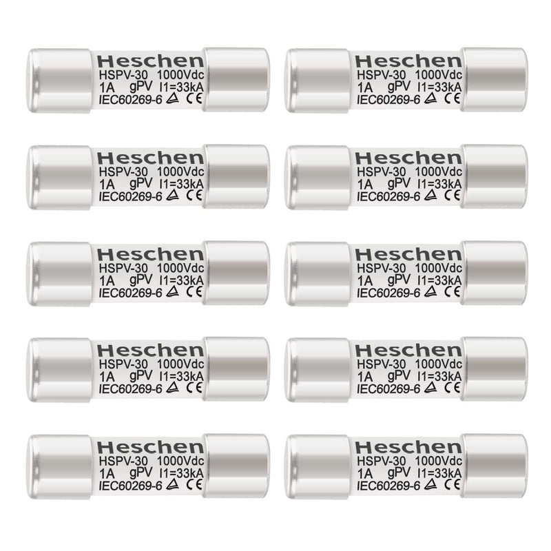 Solar DC1000V PV Fuse, Photovoltaic Fuses, gPV Type Fuse Link, HSPV-30, 10 * 38mm, 1000VDC, I1 33kA, for Solar PV System Protection, 10PCS