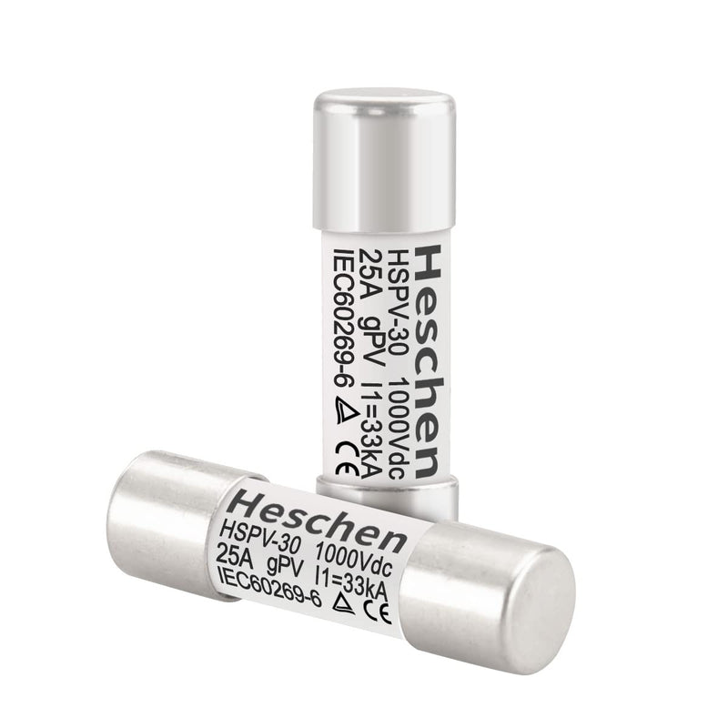 Solar DC1000V PV Fuse, Photovoltaic Fuses, gPV Type Fuse Link, HSPV-30, 10 * 38mm, 1000VDC, I1 33kA, for Solar PV System Protection, 10PCS
