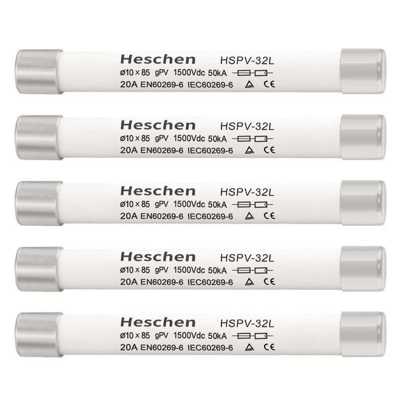 Solar DC1500V PV Fuse, Photovoltaic Fuses, gPV Type Fuse Link, HSPV-32L, 10 x 85mm, 1500VDC, I1 50kA, for Solar PV System Protection, 5PCS