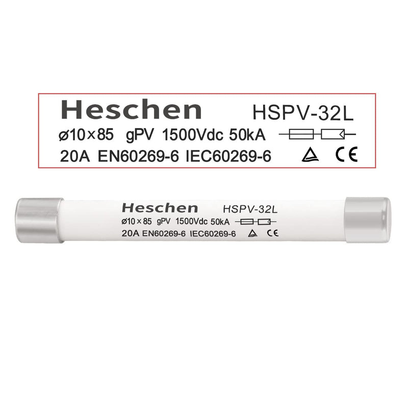 Solar DC1500V PV Fuse, Photovoltaic Fuses, gPV Type Fuse Link, HSPV-32L, 10 x 85mm, 1500VDC, I1 50kA, for Solar PV System Protection, 5PCS