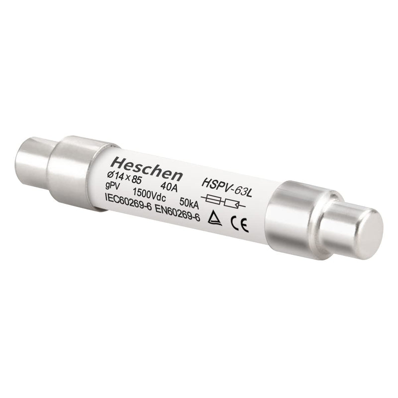 Solar DC1500V PV Fuse, Photovoltaic Fuses, gPV Type Fuse Link, HSPV-63L, 14 * 85mm, 1500VDC, I1 50kA, for Solar PV System Protection, 5PCS