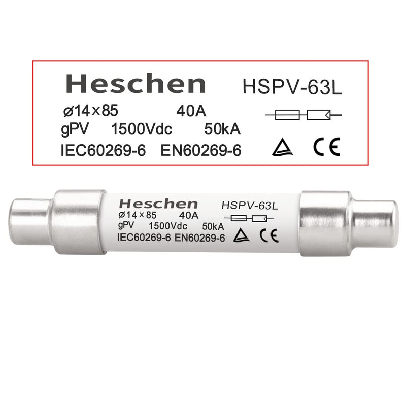 Solar DC1500V PV Fuse, Photovoltaic Fuses, gPV Type Fuse Link, HSPV-63L, 14 * 85mm, 1500VDC, I1 50kA, for Solar PV System Protection, 5PCS