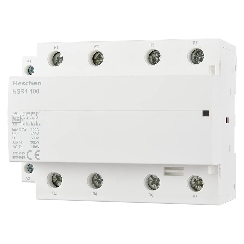 Heschen Household AC Contactor, HSR1-100, Ie 100A, 4 Pole, 4 Normally Closed, AC 220V Coil Voltage, 35mm DIN Rail Mount